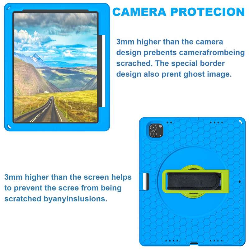 For iPad Pro 12.9 inch 2019 / 2021 / 2022 360 Rotation Stand EVA Hard PC Tablet Case with Strap(Blac