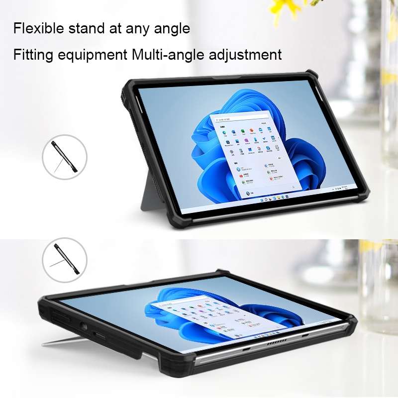 For Microsoft Surface Pro 9 Striped Hollow Tablet Case with Holder Cover(Black)