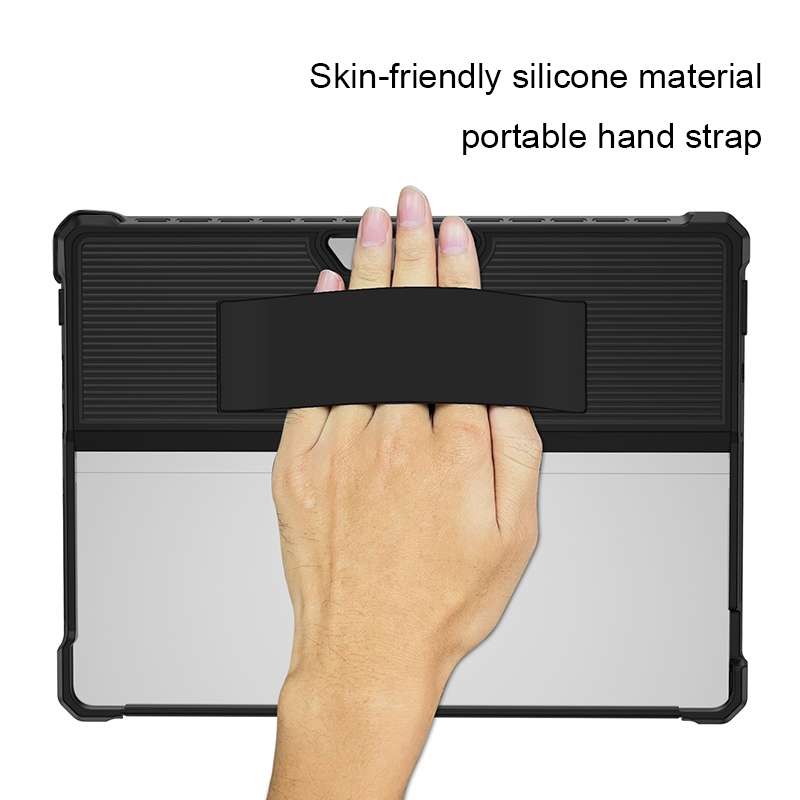 For Microsoft Surface Pro 9 Striped Hollow Tablet Case with Holder Cover(Black)