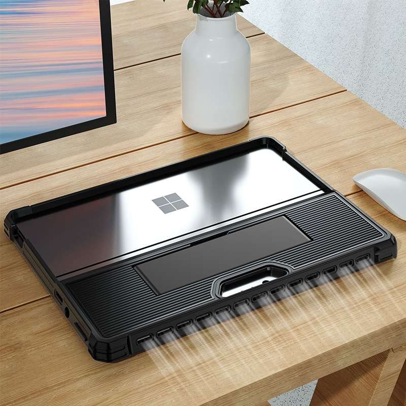 For Microsoft Surface Pro 9 Striped Hollow Tablet Case with Holder Cover(Black)