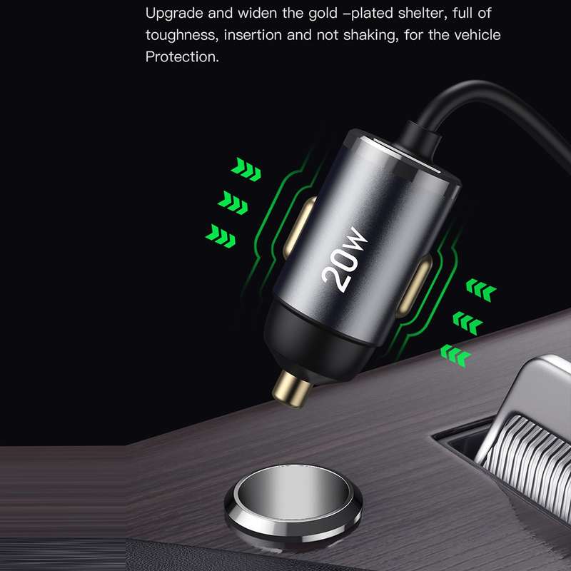 TOTUDESIGN 20W USB Car Fast Charging, Cable Length: 1.2m, Interface:USB-C / Type-C(Grey)