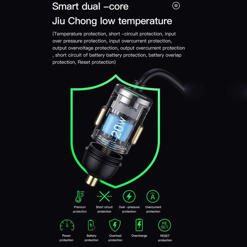 TOTUDESIGN 20W USB Car Fast Charging, Cable Length: 1.2m, Interface:USB-C / Type-C(Grey)