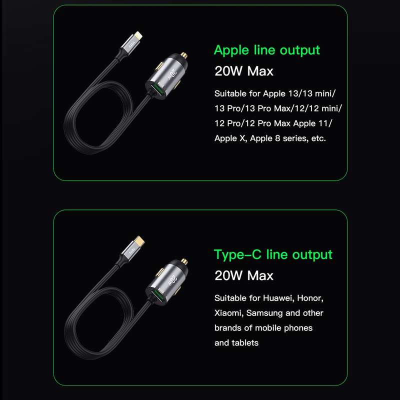 TOTUDESIGN 20W USB Car Fast Charging, Cable Length: 1.2m, Interface:USB-C / Type-C(Grey)