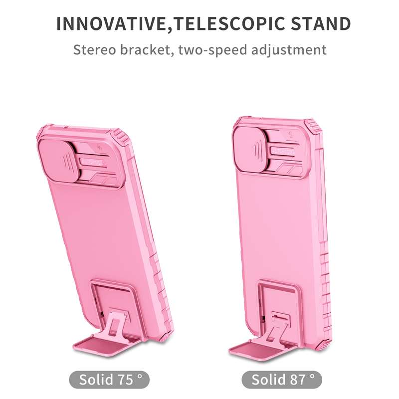 For Samsung Galaxy A04 4G Stereoscopic Holder Sliding Camshield Phone Case(Pink)