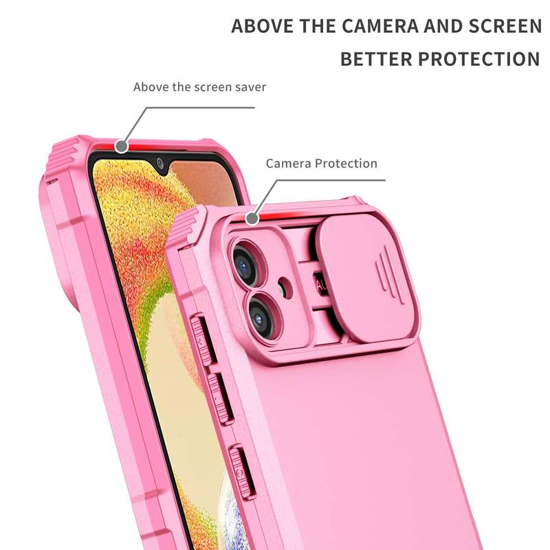 For Samsung Galaxy A04 4G Stereoscopic Holder Sliding Camshield Phone Case(Pink)