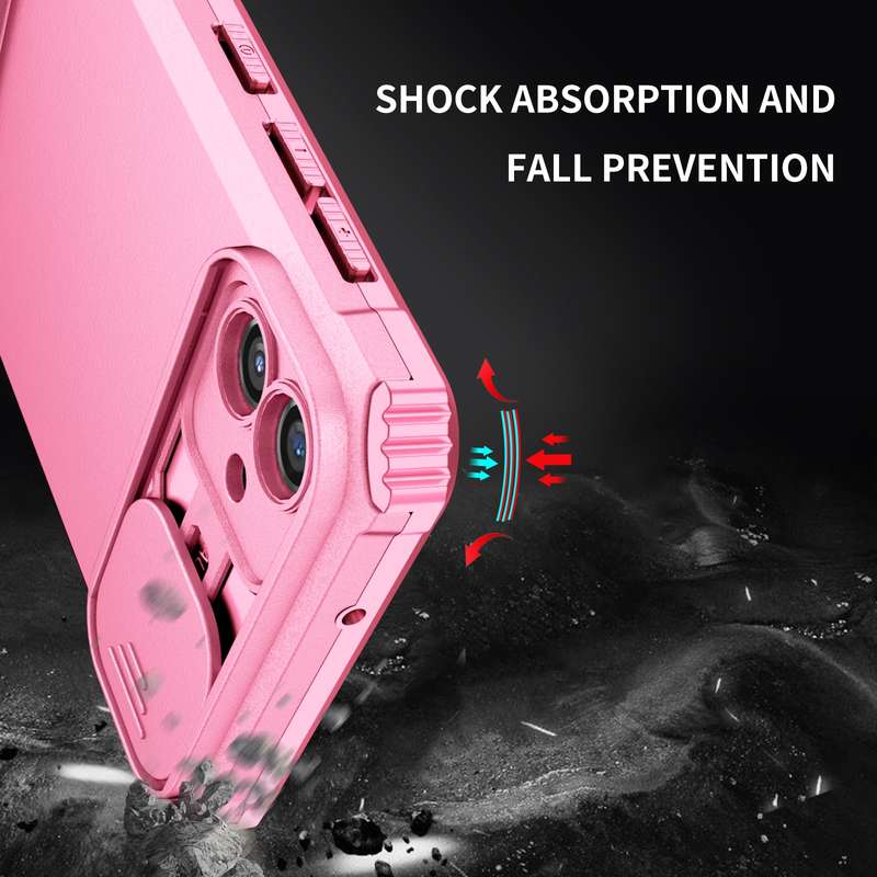 For Samsung Galaxy A04 4G Stereoscopic Holder Sliding Camshield Phone Case(Pink)