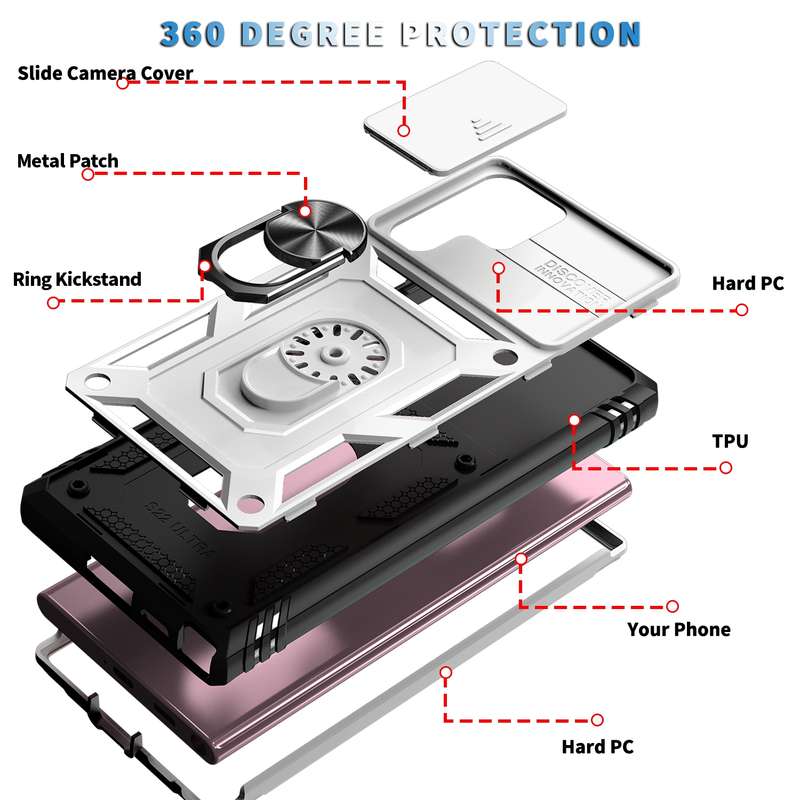 For Samsung Galaxy S22 Ultra 5G Sliding Camera Cover TPU + PC Phone Case(Black+Black)