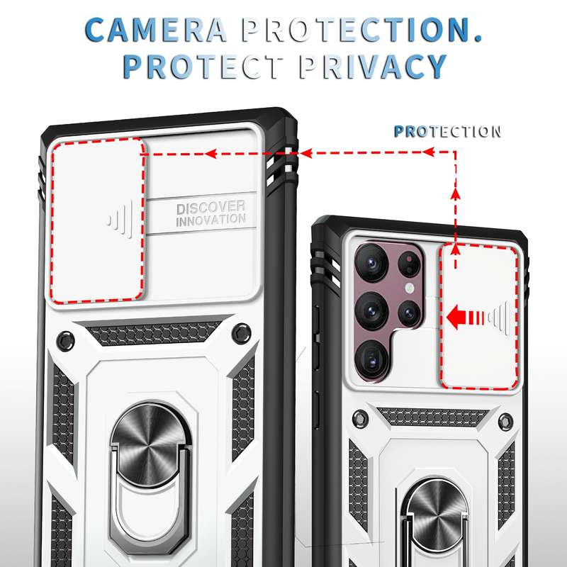 For Samsung Galaxy S22 Ultra 5G Sliding Camera Cover TPU + PC Phone Case(Black+Black)