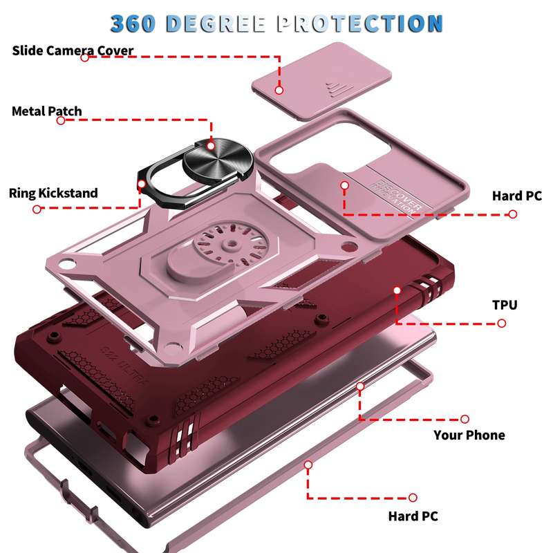 For Samsung Galaxy S22 Ultra 5G Sliding Camera Cover TPU + PC Phone Case(Black+Black)