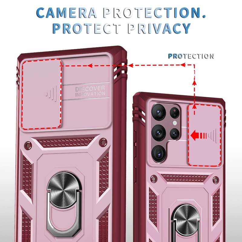 For Samsung Galaxy S22 Ultra 5G Sliding Camera Cover TPU + PC Phone Case(Black+Black)