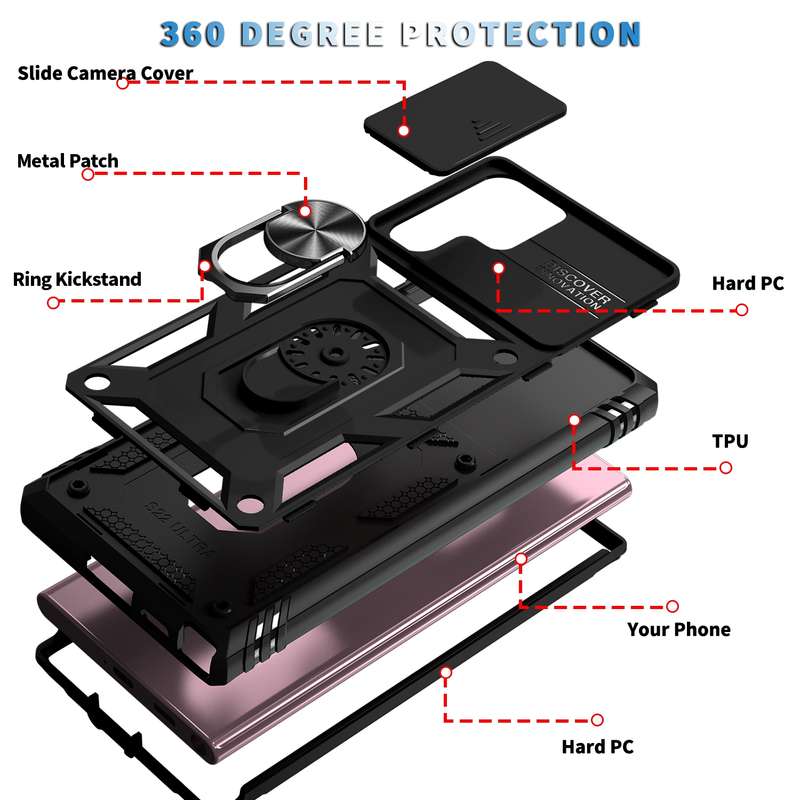 For Samsung Galaxy S22 Ultra 5G Sliding Camera Cover TPU + PC Phone Case(Black+Black)