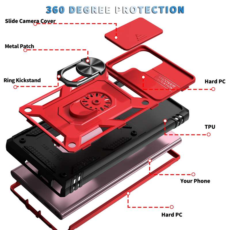 For Samsung Galaxy S22 Ultra 5G Sliding Camera Cover TPU + PC Phone Case(Black+Black)