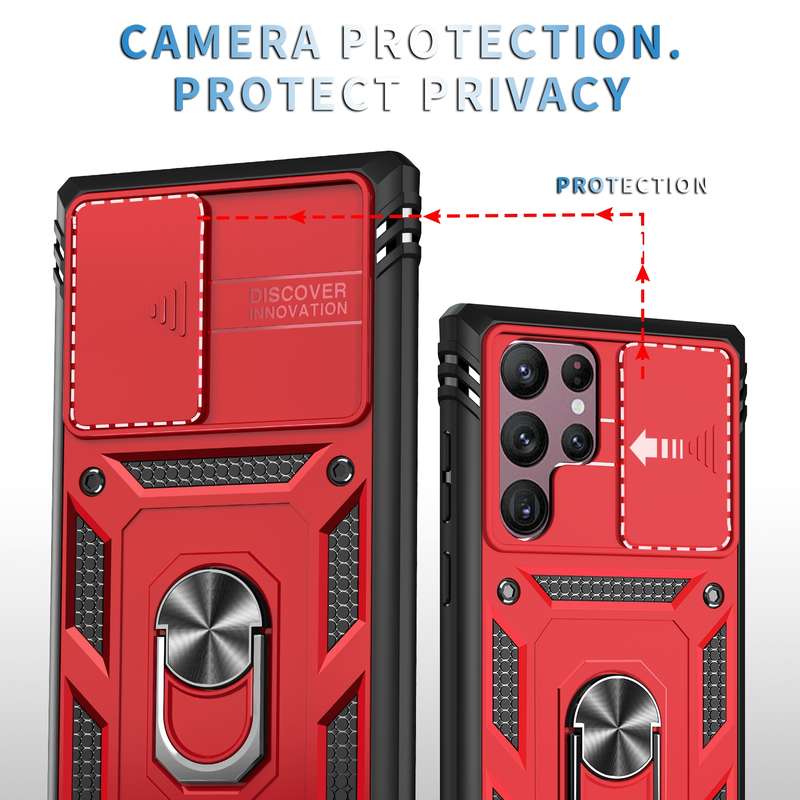 For Samsung Galaxy S22 Ultra 5G Sliding Camera Cover TPU + PC Phone Case(Black+Black)