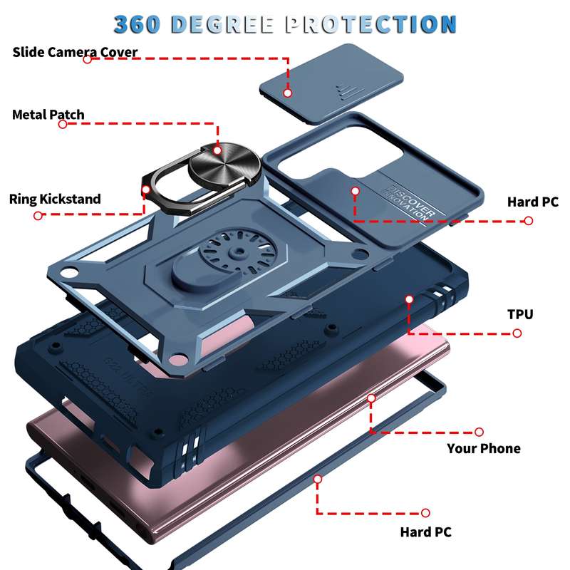 For Samsung Galaxy S22 Ultra 5G Sliding Camera Cover TPU + PC Phone Case(Black+Black)