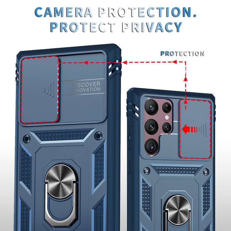 For Samsung Galaxy S22 Ultra 5G Sliding Camera Cover TPU + PC Phone Case(Black+Black)