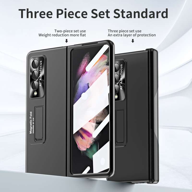 For Samsung Galaxy Z Fold3 5G Electroplating Corrugated Hinge Folding Phone Case(Champagne Gold)