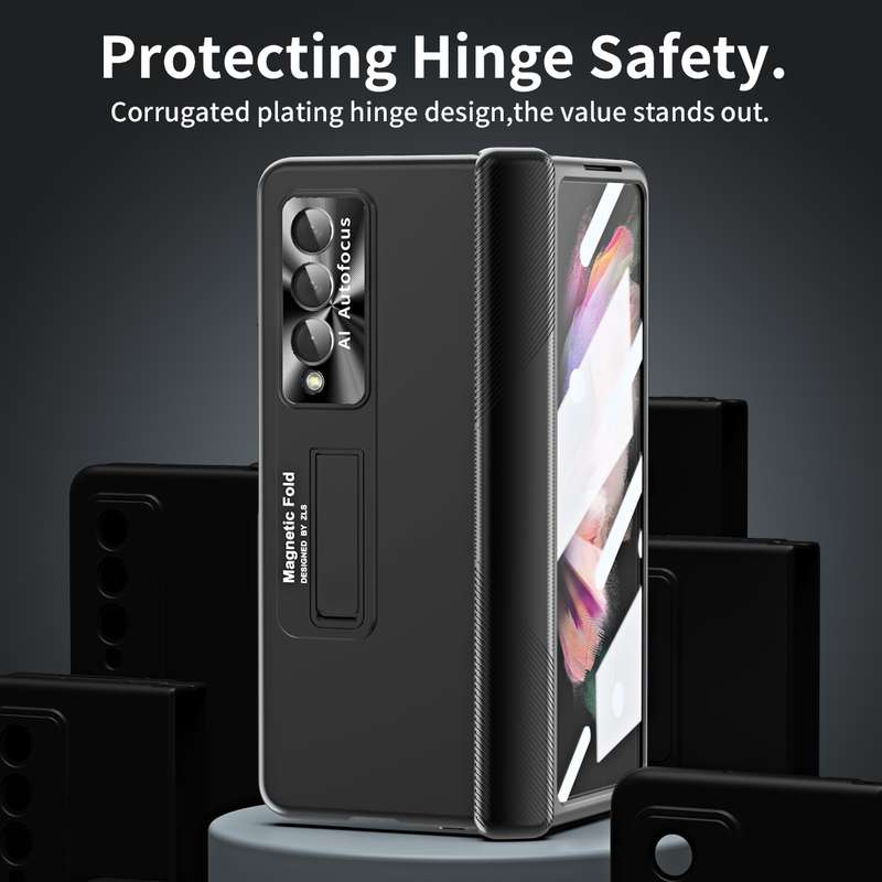 For Samsung Galaxy Z Fold3 5G Electroplating Corrugated Hinge Folding Phone Case(Champagne Gold)