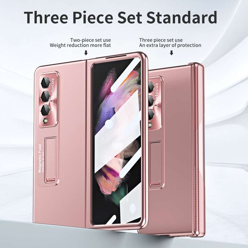 For Samsung Galaxy Z Fold3 5G Electroplating Corrugated Hinge Folding Phone Case(Champagne Gold)