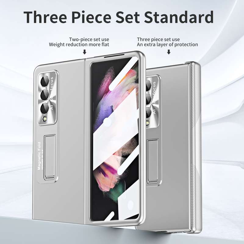 For Samsung Galaxy Z Fold3 5G Electroplating Corrugated Hinge Folding Phone Case(Champagne Gold)
