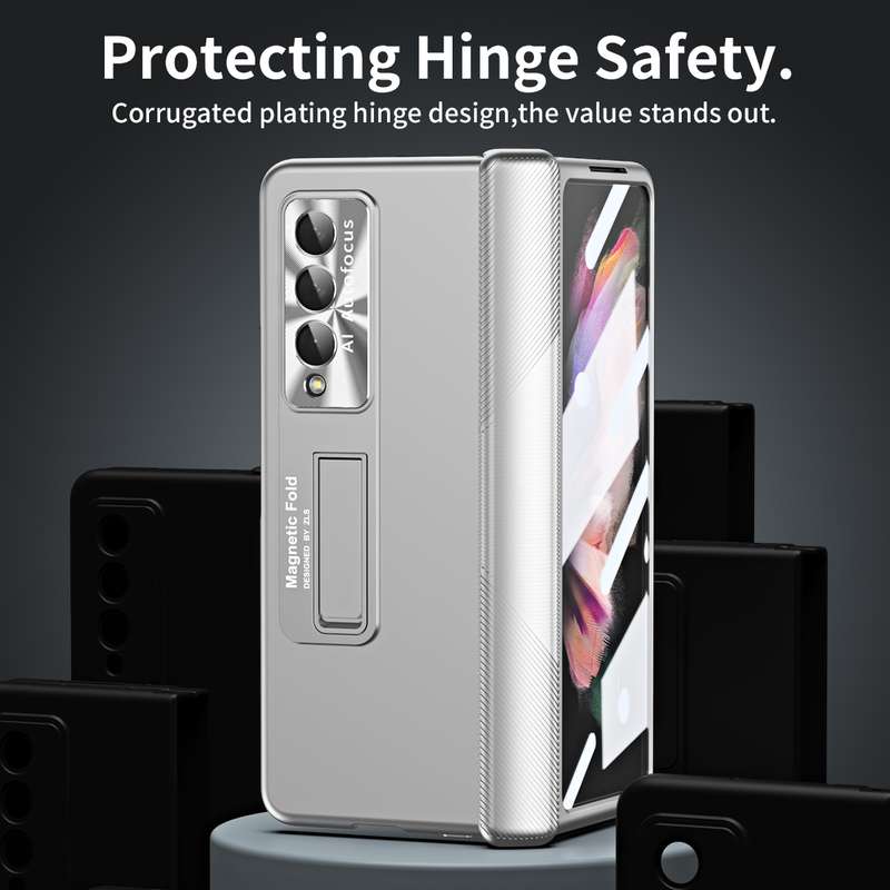 For Samsung Galaxy Z Fold3 5G Electroplating Corrugated Hinge Folding Phone Case(Champagne Gold)