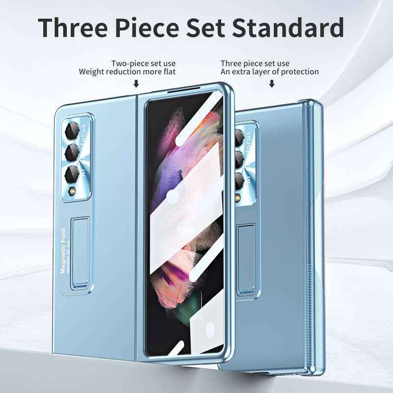 For Samsung Galaxy Z Fold4 Electroplating Corrugated Hinge Folding Phone Case(Blue)