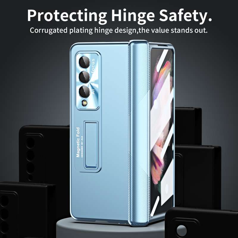 For Samsung Galaxy Z Fold4 Electroplating Corrugated Hinge Folding Phone Case(Blue)