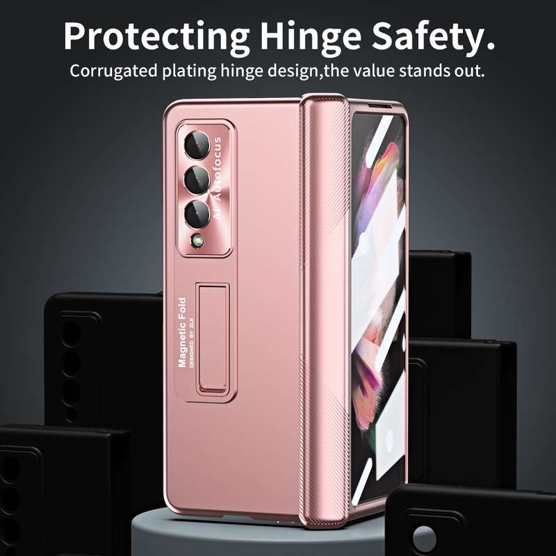 For Samsung Galaxy Z Fold4 Electroplating Corrugated Hinge Folding Phone Case(Blue)