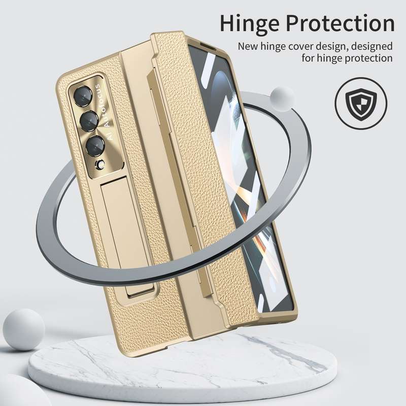 For Samsung Galaxy Z Fold4 Integrated Full Coverage Phone Case with Hinge(Gold+Pink)