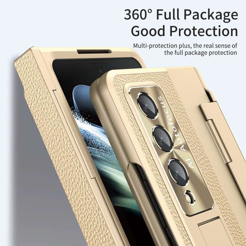 For Samsung Galaxy Z Fold4 Integrated Full Coverage Phone Case with Hinge(Gold+Pink)