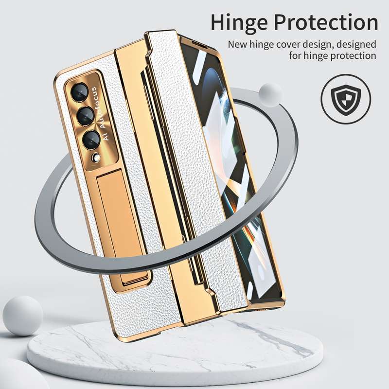 For Samsung Galaxy Z Fold4 Integrated Full Coverage Phone Case with Hinge(Gold+Pink)