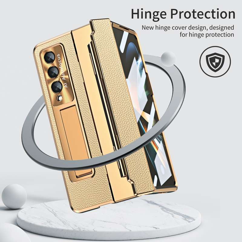 For Samsung Galaxy Z Fold4 Integrated Full Coverage Phone Case with Hinge(Gold+Pink)