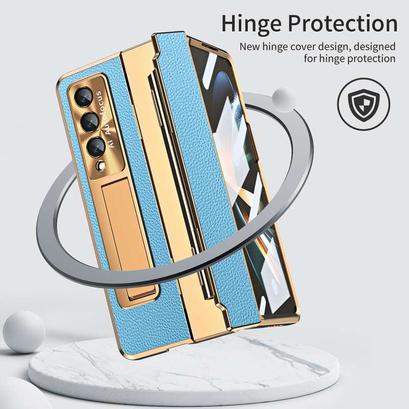 For Samsung Galaxy Z Fold4 Integrated Full Coverage Phone Case with Hinge(Gold+Pink)