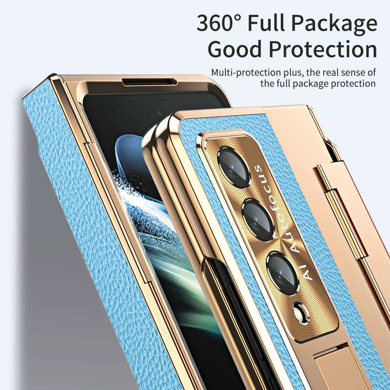 For Samsung Galaxy Z Fold4 Integrated Full Coverage Phone Case with Hinge(Gold+Pink)