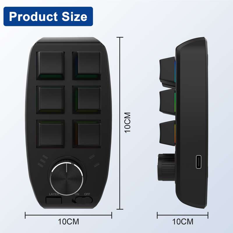 Bluetooth Wireless RGB Custom Mechanical KeyBoard 6 Keys 1 Knob Programming Gaming Keypad(Black)