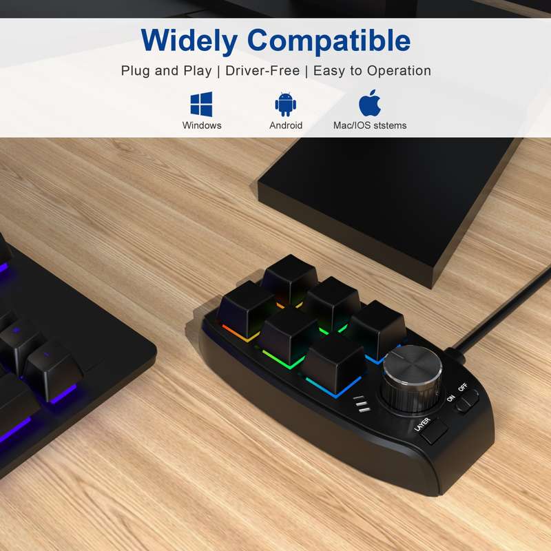 Bluetooth Wireless RGB Custom Mechanical KeyBoard 6 Keys 1 Knob Programming Gaming Keypad(Black)
