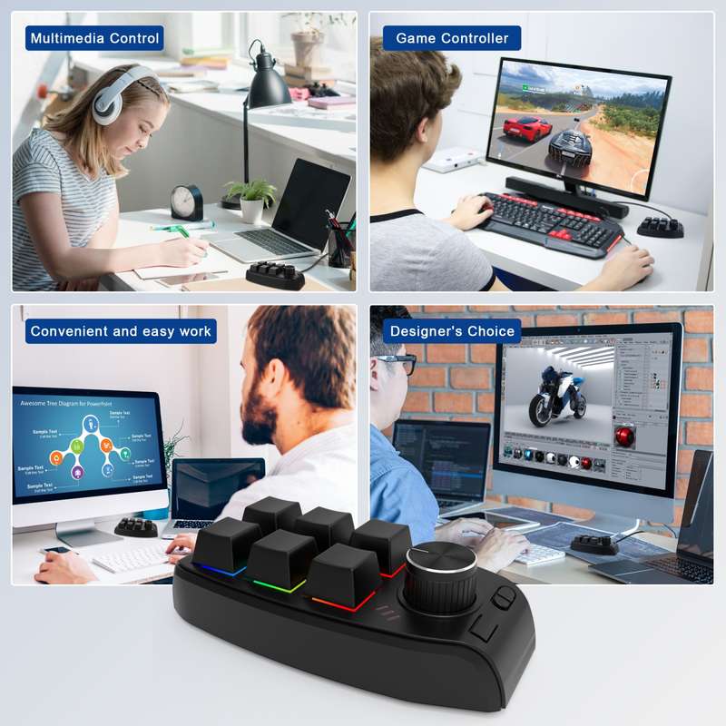 Bluetooth Wireless RGB Custom Mechanical KeyBoard 6 Keys 1 Knob Programming Gaming Keypad(Black)