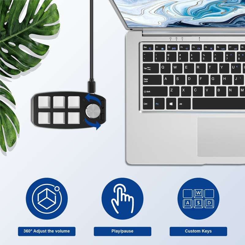 Bluetooth Wireless RGB Custom Mechanical KeyBoard 6 Keys 1 Knob Programming Gaming Keypad(Black)