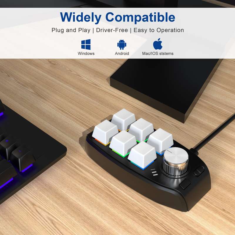 Bluetooth Wireless RGB Custom Mechanical KeyBoard 6 Keys 1 Knob Programming Gaming Keypad(Black)
