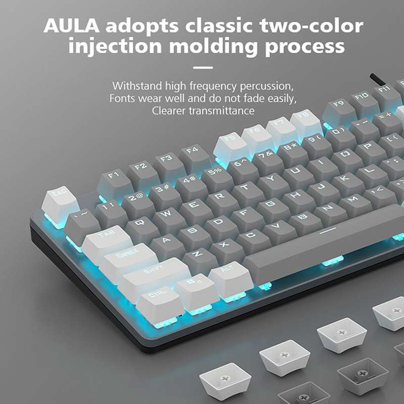 AULA F3287 Wired Color Matching Single Mode 87 Keys Mechanical Keyboard,Green Shaft(White)
