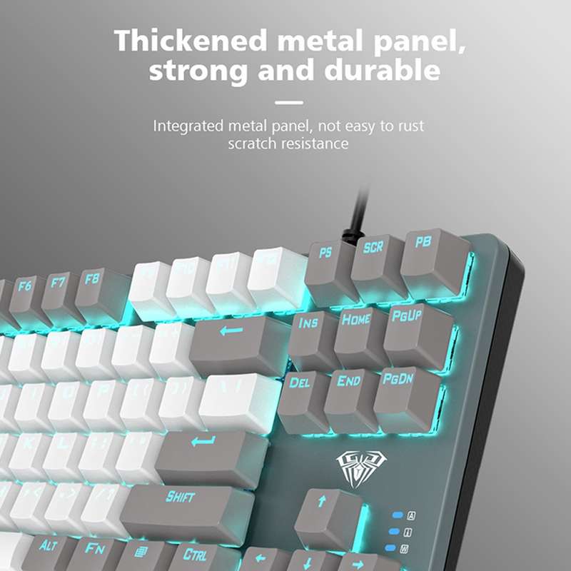 AULA F3287 Wired Color Matching Single Mode 87 Keys Mechanical Keyboard,Green Shaft(White)