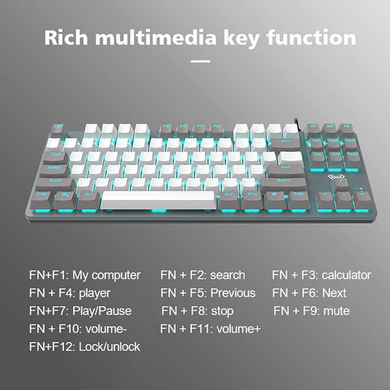 AULA F3287 Wired Color Matching Single Mode 87 Keys Mechanical Keyboard,Green Shaft(White)