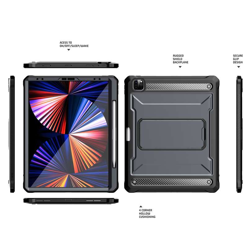 For iPad Pro 12.9 2021/2020/2018 Explorer PC + TPU Tablet Protective Case with Pen Slot(Grey)
