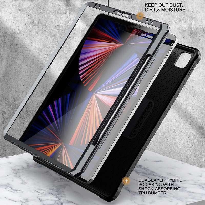 For iPad Pro 12.9 2021/2020/2018 Explorer PC + TPU Tablet Protective Case with Pen Slot(Grey)