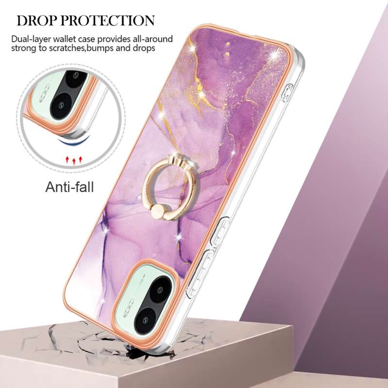 For Xiaomi Redmi A1 Electroplating Marble IMD Phone Case with Ring Holder(Purple 001)