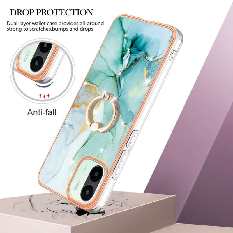 For Xiaomi Redmi A1 Electroplating Marble IMD Phone Case with Ring Holder(Purple 001)
