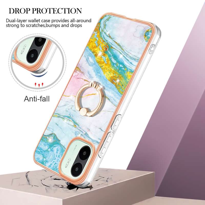 For Xiaomi Redmi A1 Electroplating Marble IMD Phone Case with Ring Holder(Purple 001)