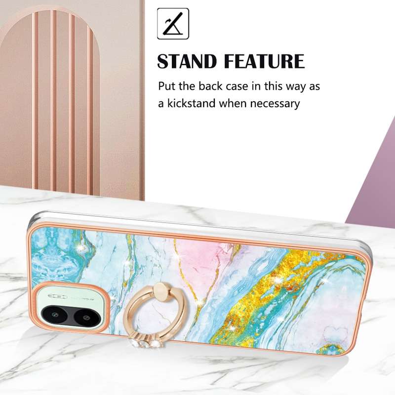 For Xiaomi Redmi A1 Electroplating Marble IMD Phone Case with Ring Holder(Purple 001)