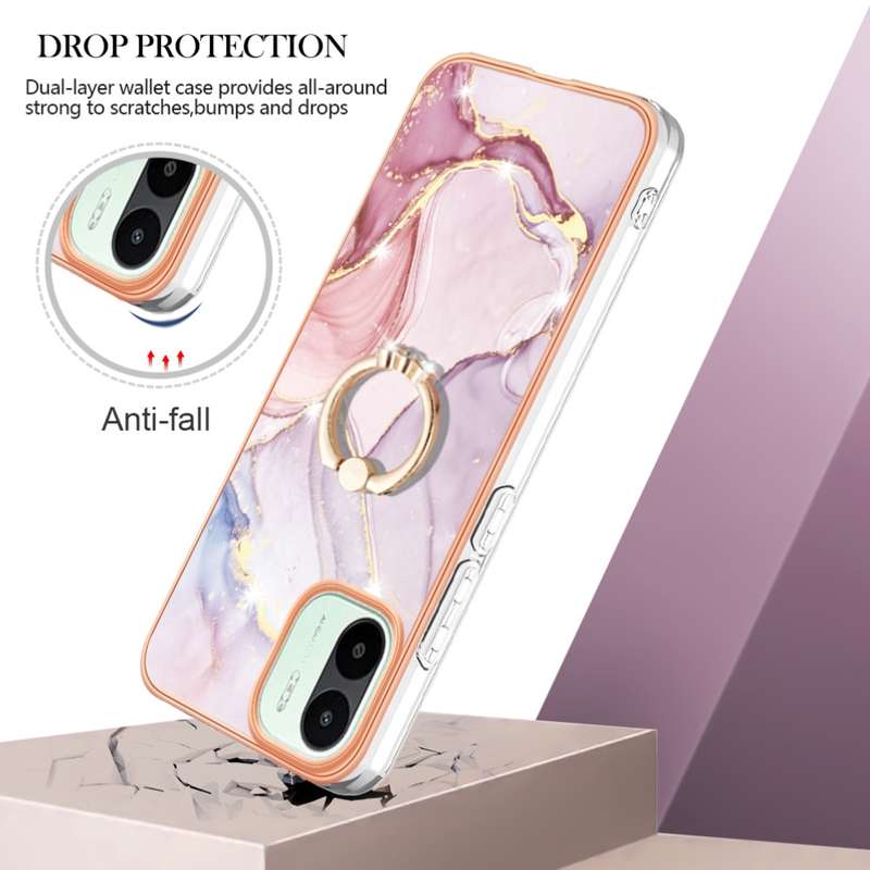 For Xiaomi Redmi A1 Electroplating Marble IMD Phone Case with Ring Holder(Purple 001)