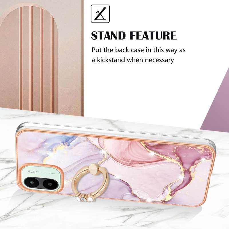 For Xiaomi Redmi A1 Electroplating Marble IMD Phone Case with Ring Holder(Purple 001)