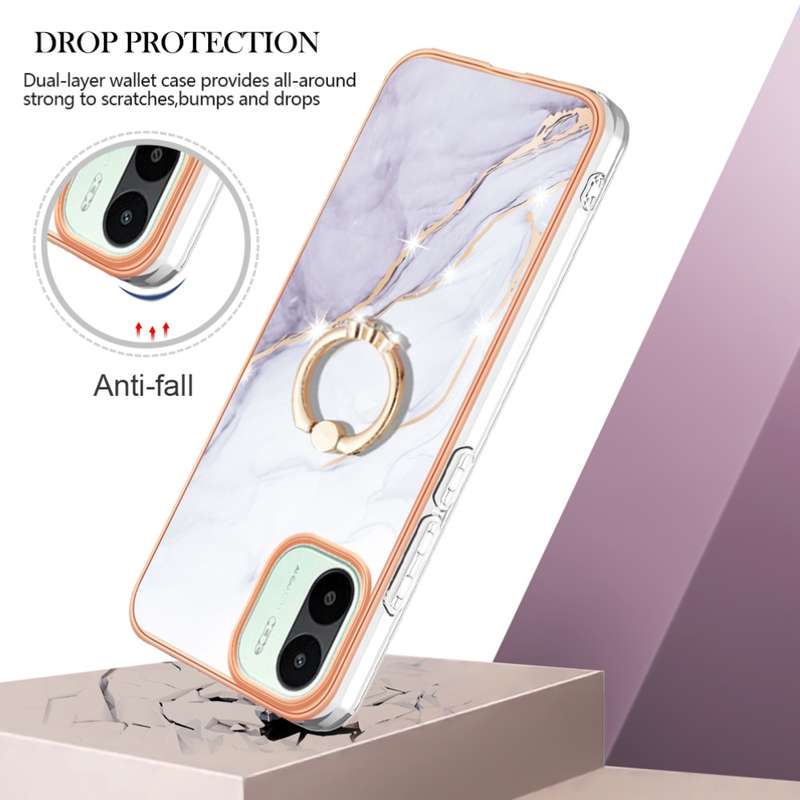 For Xiaomi Redmi A1 Electroplating Marble IMD Phone Case with Ring Holder(Purple 001)